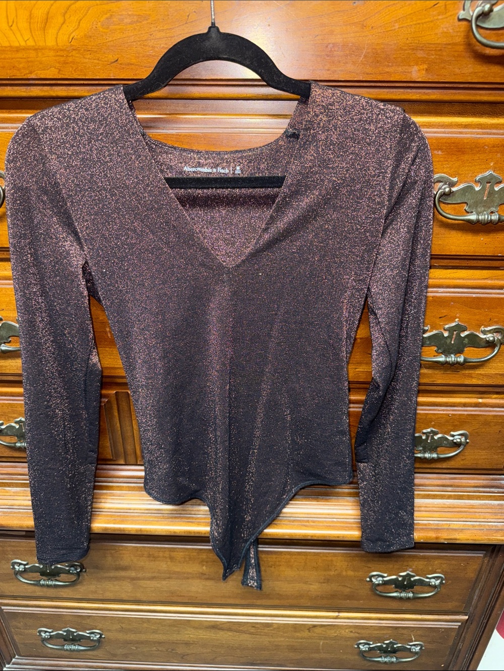 Abercrombie & Fitch Metallic Copper V-Neck Long Sleeve Bodysuit